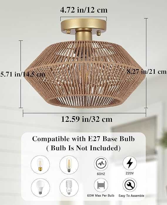 Lampa z ratanu FORCOSO, średnica 32 cm