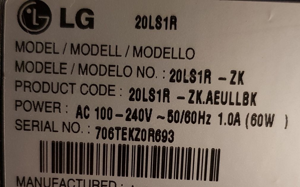 Tv LG 20LS1R-ZK 20cali