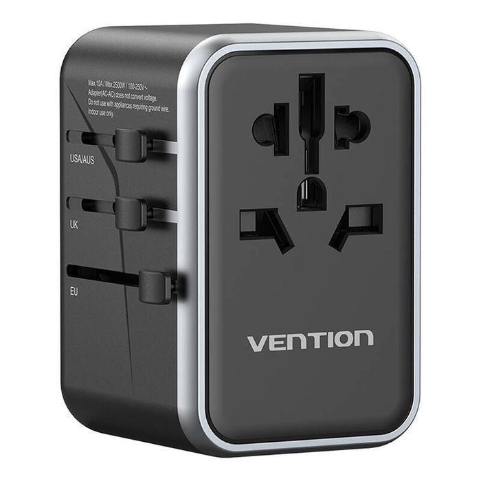 Adapter Vention Podróżny Fjfb0 (Czarny) 2Xusb-C 2Xusb-A Uniwersalny
