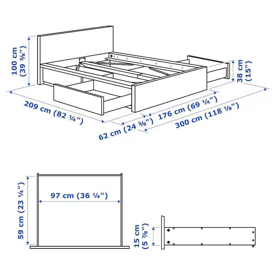 Czarna rama łóżka Ikea z 4 szufladami
