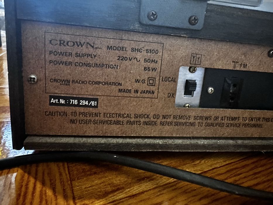 Radio/Aparelhagem com giradisco vintage Crown SGC 5100 de 1982