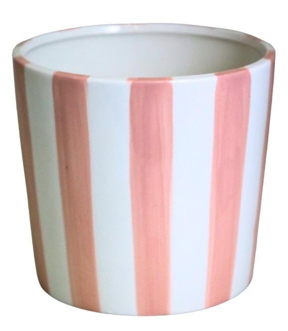 Doniczka Ceramiczna W Paski Biało-Różowe Średnia