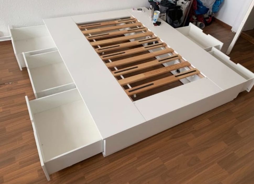 Ładne łóżko ikea nordli białe z szufladami 160x200 stan bdb tanio