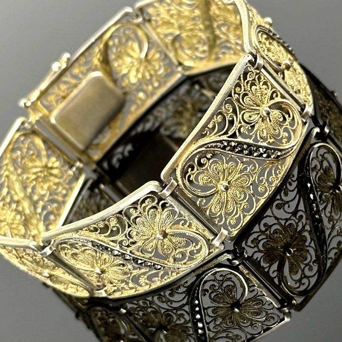 Srebro - Srebrna bransoletka pozłacana z Markazytami