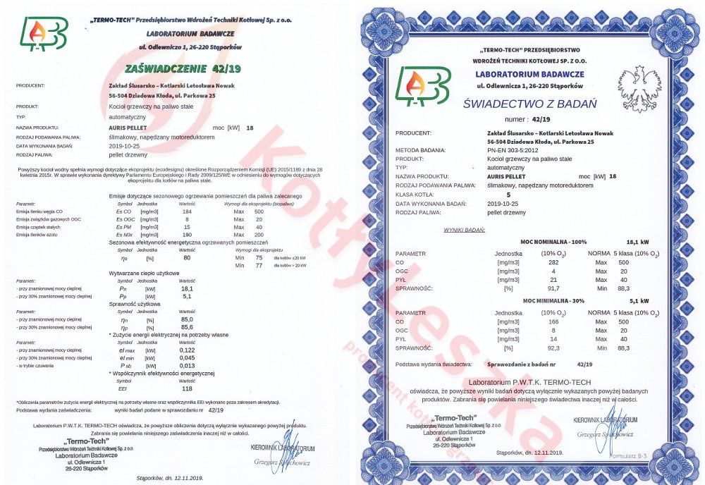 Kocioł piec c.o. 5 klasa AURIS 18 kW pellet ecodesign