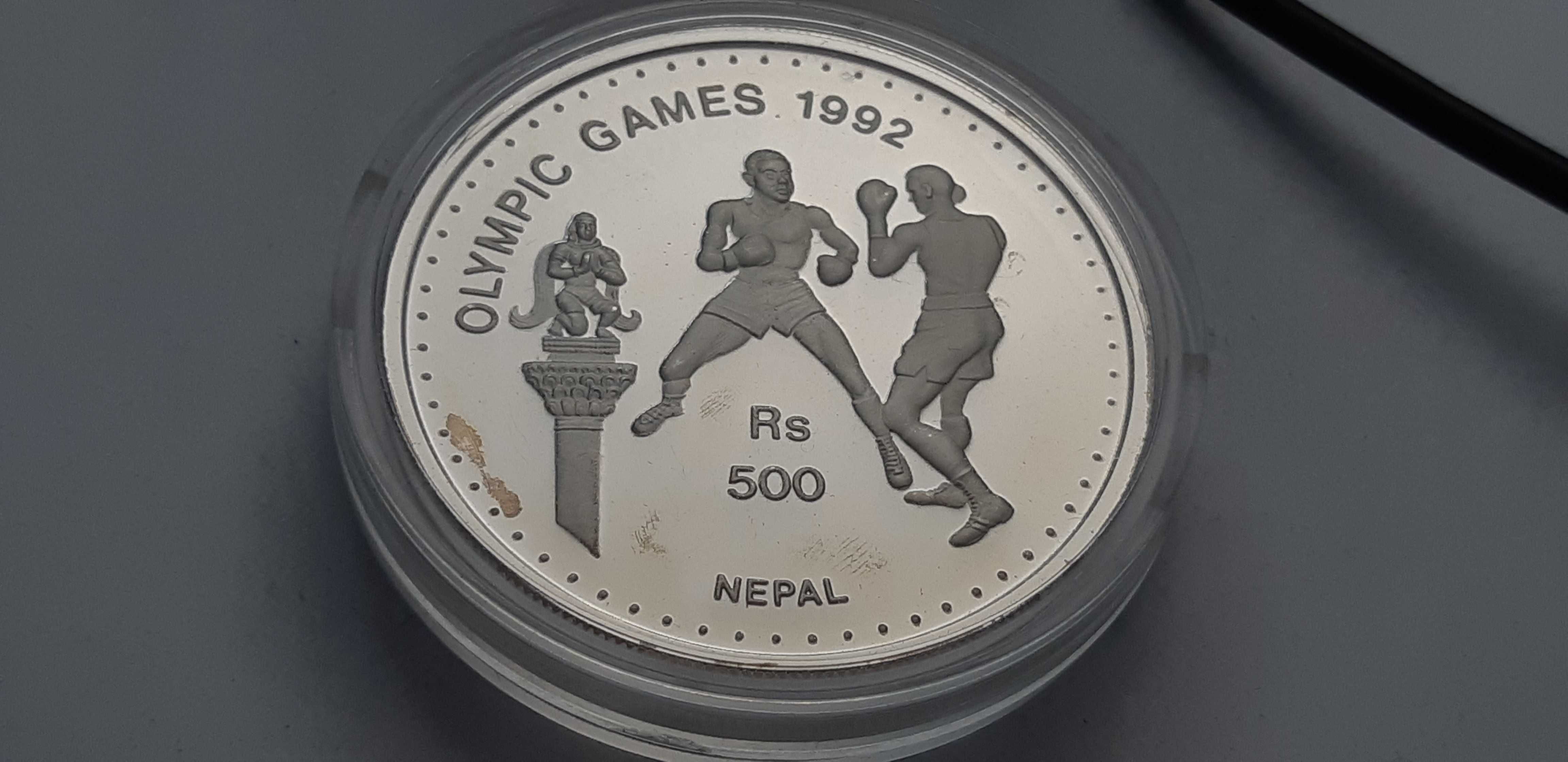 Nepal 500 rupii, 1992 - srebro - lustrzanka - Olimpiada Barcelona