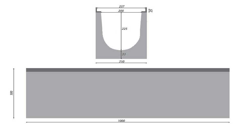 Koryto betonowe BIEL 1000x250x300mm + Pokrywa żeliwna