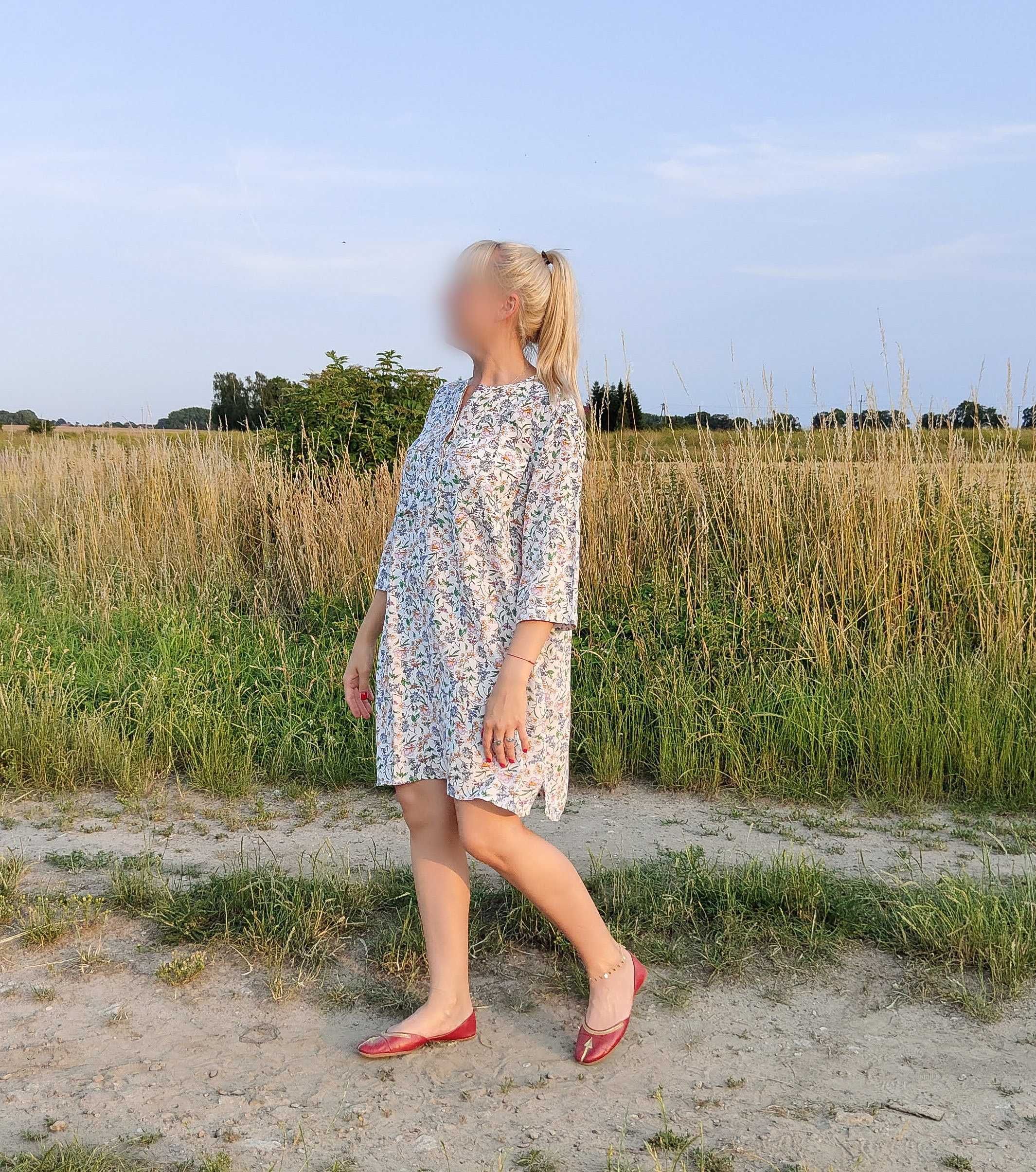 Krótka sukienka H&M koszulowa w kwiaty 36 S floral łączka koszula