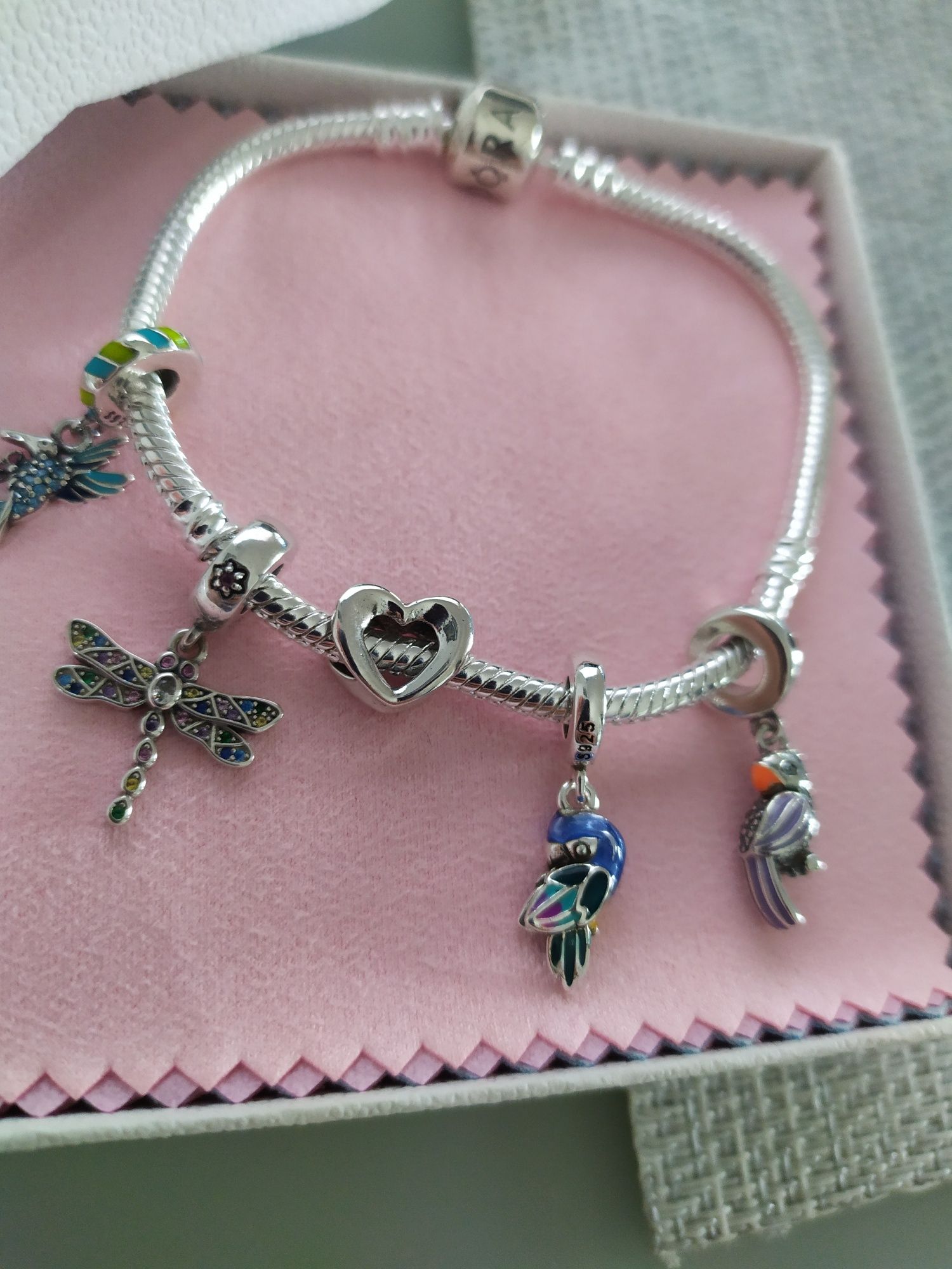 Charms zawieszka do Pandora NOWY S925 ważka papuga serce