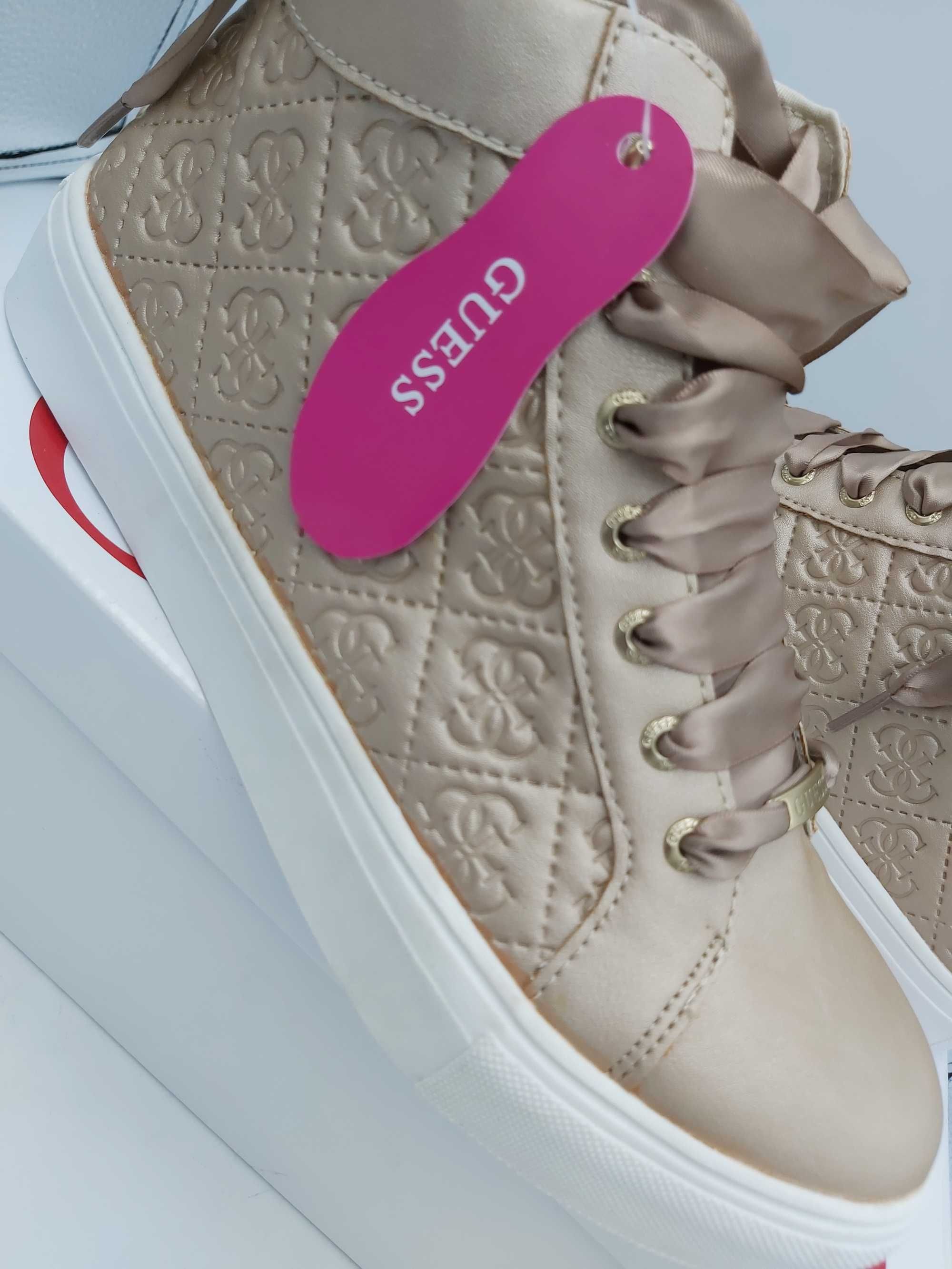 NOWE sneakersy GUESS botki perłowe brazowe rozmiar 39