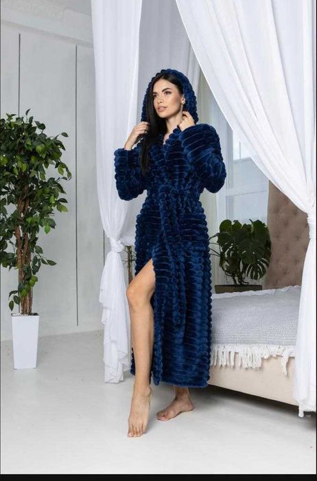 Женский махровый халат шарпей / Халат с капюшоном на запах XL-6XL