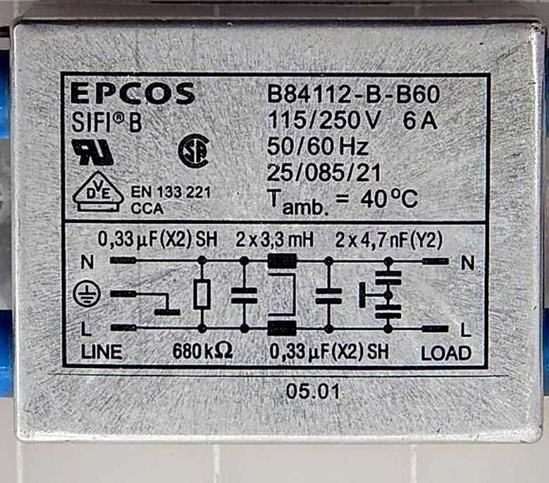 Filtr sieciowy Epcos TDK B84112-B-B60 250V 6A EMC Schaffner RFI EMI