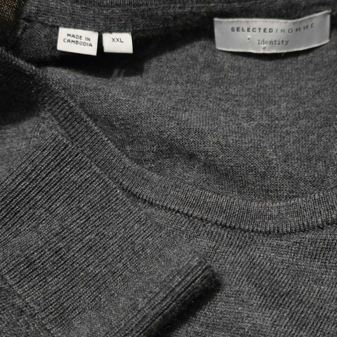 Sweter wełniany Selected Homme 100% wełna merino szary grafitowy 2XL