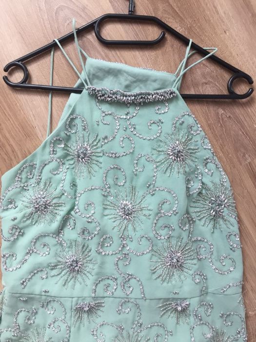 Sukienka wesele elegancka midi Asos turkusowa zielona zdobiona 38