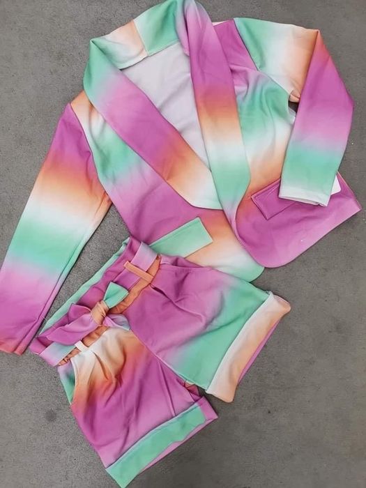 Komplet dziewczęcy marynarka plus szorty ombre nowy 128