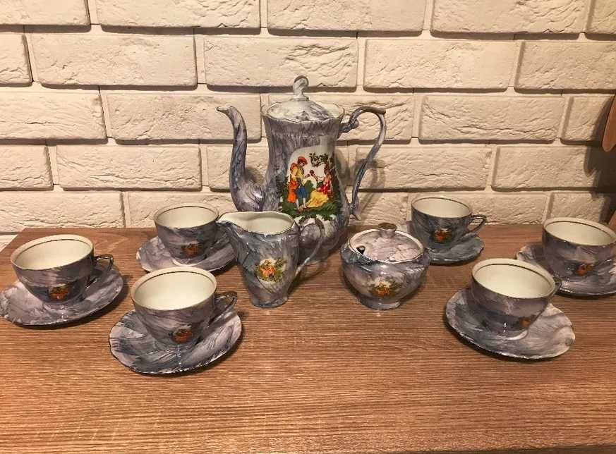 Serwis porcelana Ćmielów PRL marmurek niebieski