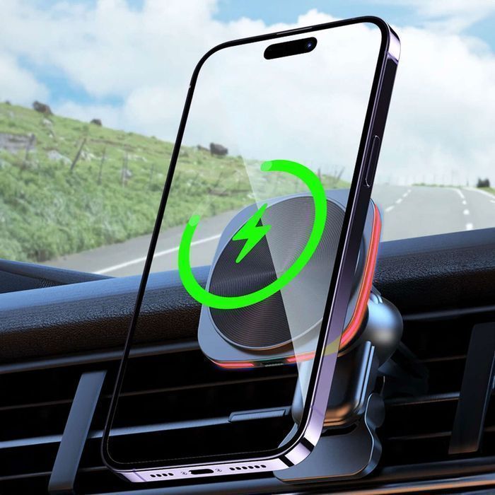 Uchwyt samochodowy na kratkę z ładowarką Mag Safe 15w do iPhone LED PD