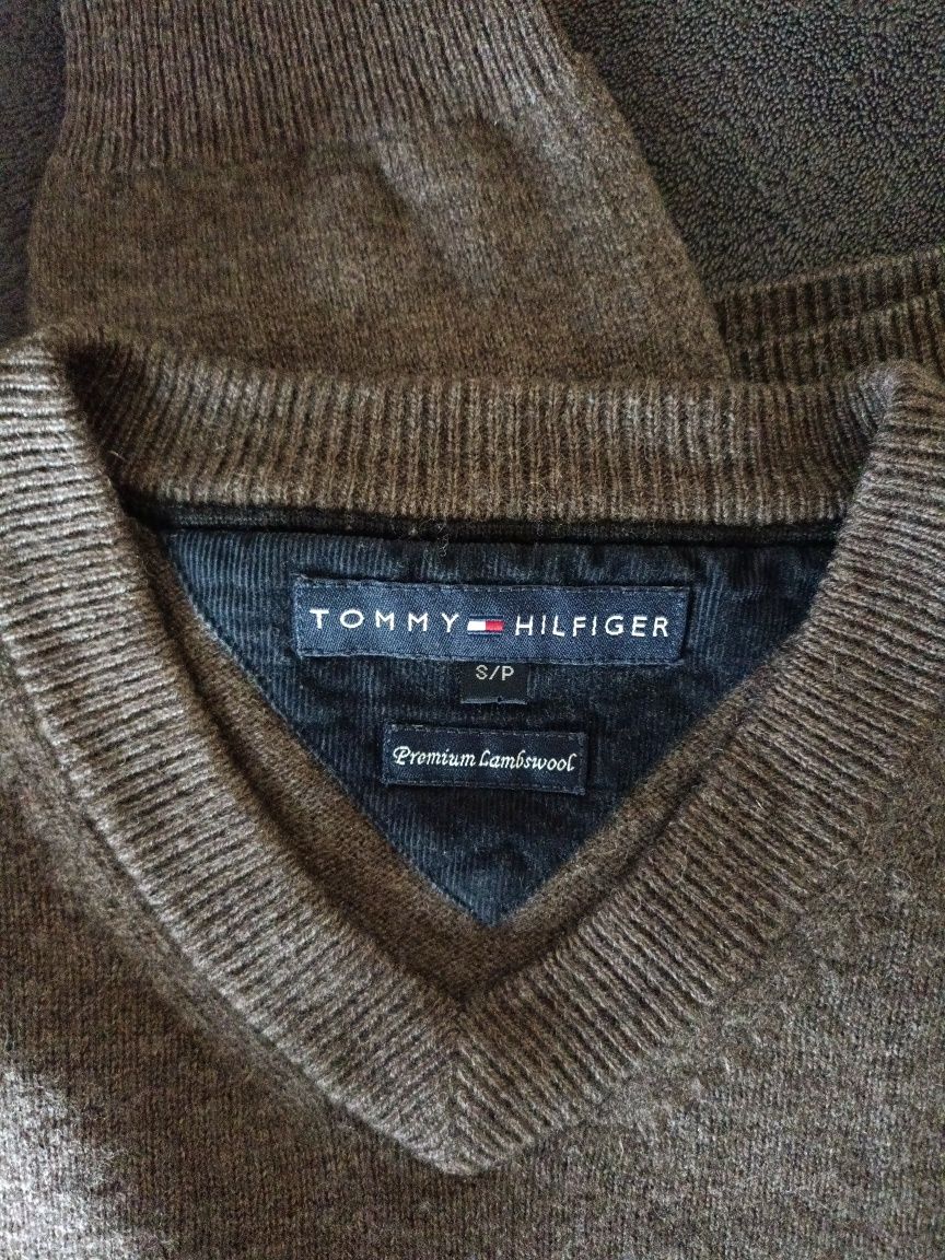 Tommy Hilfiger roz S męski sweter w serek, wełna, vneck