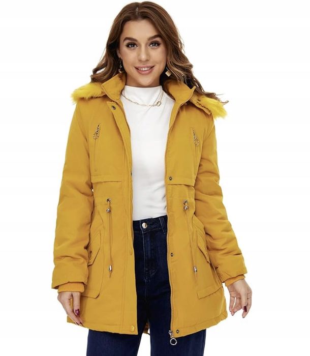 Damska kurtka zimowa HVEPUO z futrzaną podszewką, czarna, L P10