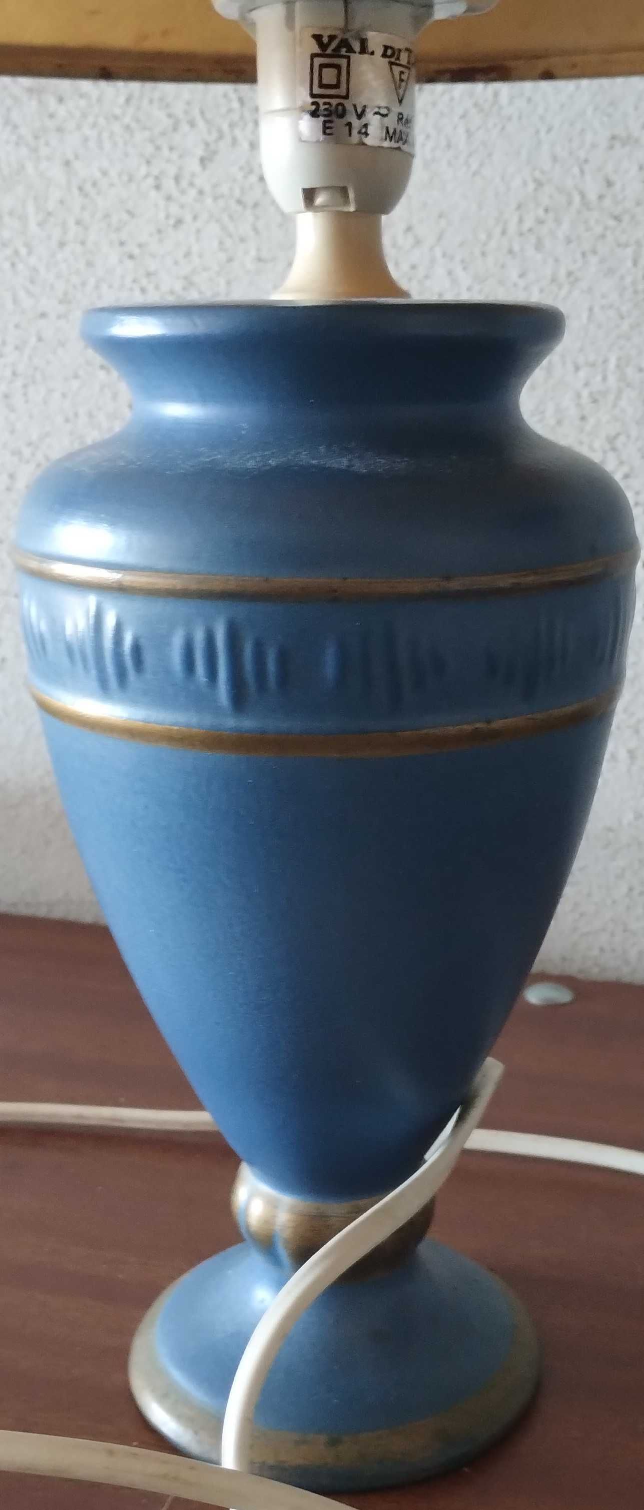 Candeeiro Antigo Azul Dourado Mesa Cabeceira Abajour