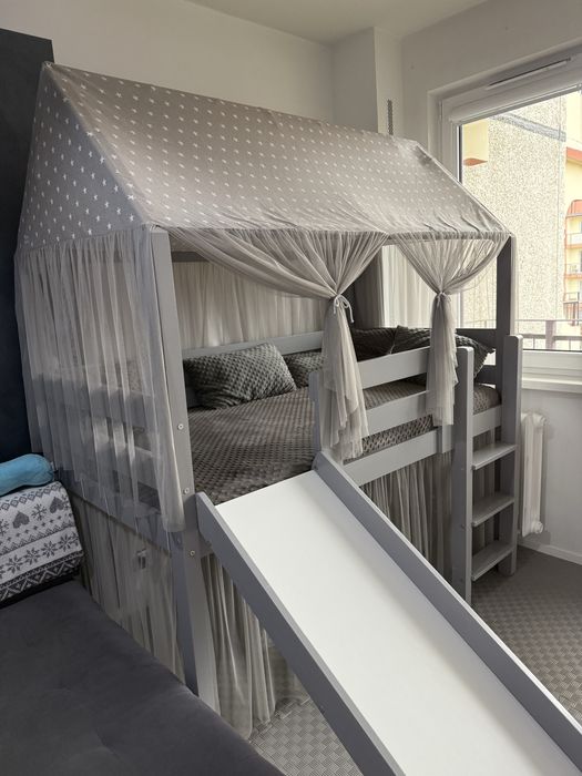 Mia&lou Łóżko domek ze zjeżdżalnią JANE, dziecięce, sosna, szary