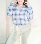 Koszula błękitna baby blue w kratę kratkę plus size 44 na wiosnę