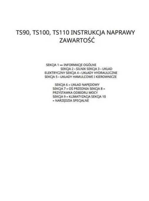 Instrukcja Napraw ciągnika New Holland TS 90, TS 100, TS 110 w jz. pol