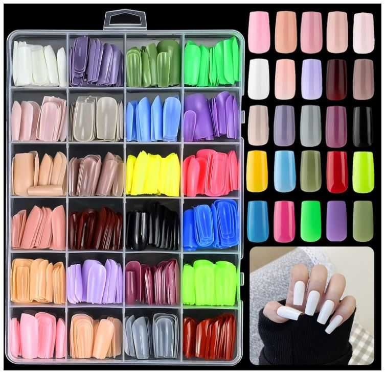 Zestaw 576 sztucznych paznokci 24 kolory