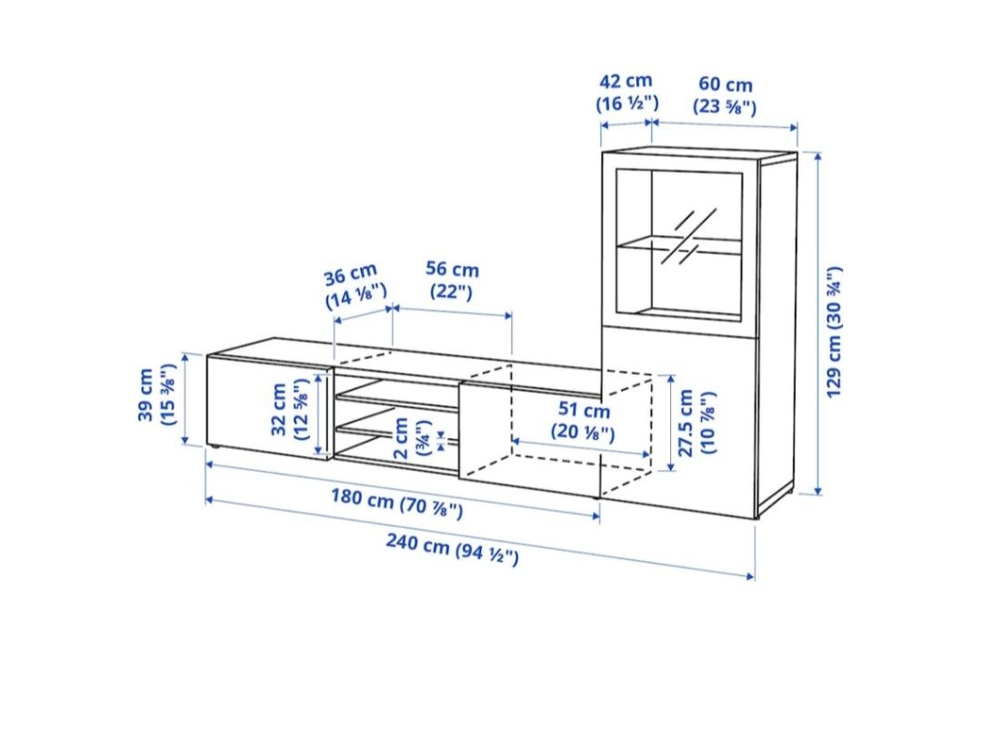 Ikea Besta rtv, komplet bialy / dab bejcowany