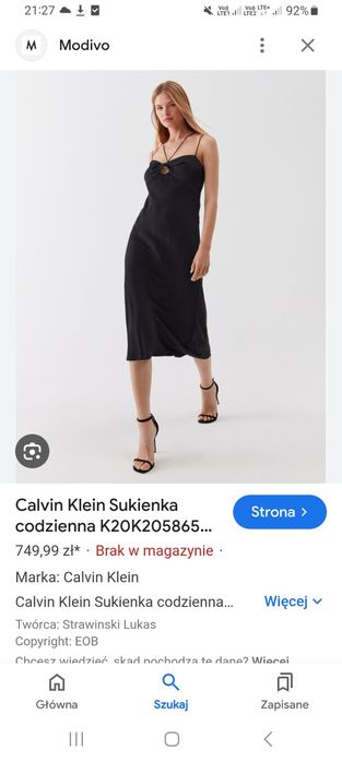 Sukienka satynowa Calvin Klein