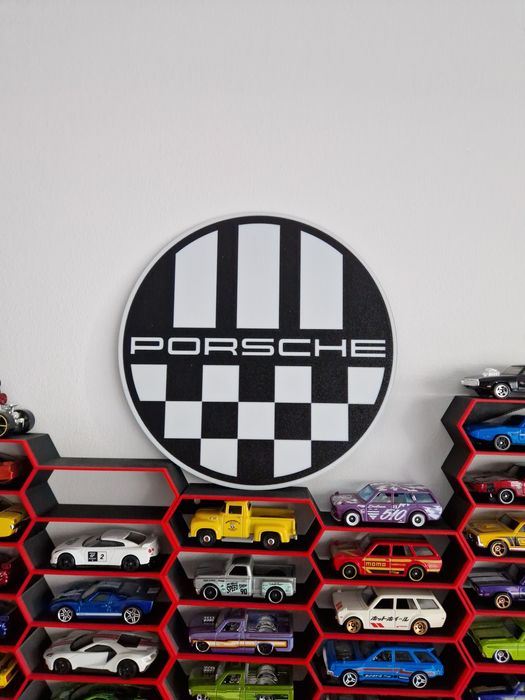 Tablica dekoracyjna okrągła znak ekspozytor logo Porsche Hot Wheels