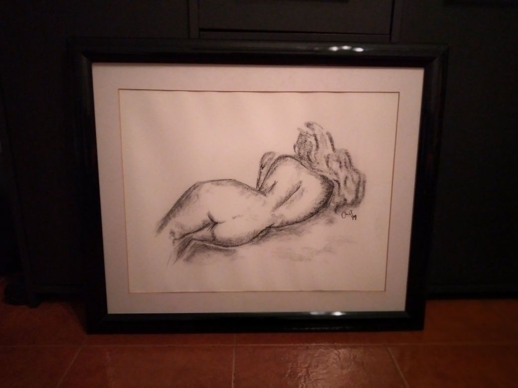Tela a Carvão, Arte Original, Moldura, 0,78 x 0,64