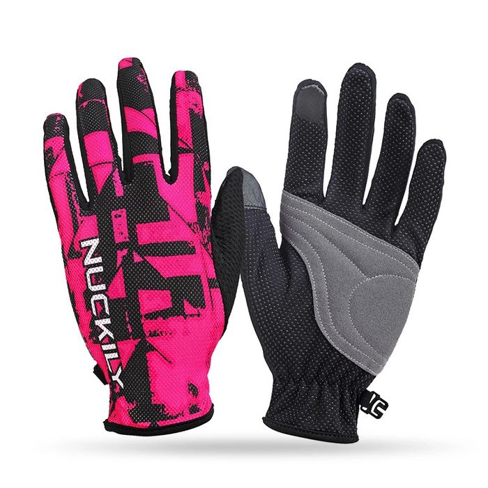 Rękawiczki rowerowe kolarskie długie palce antypoślizgowe różowe S