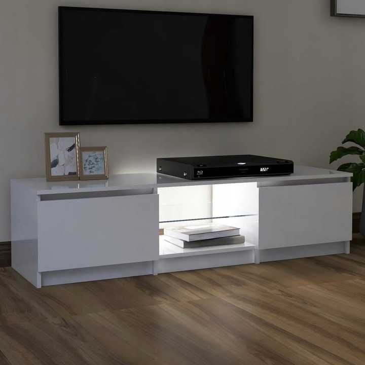 Szafka RTV pod TV z oświetleniem LED RGB biała 140 x 40