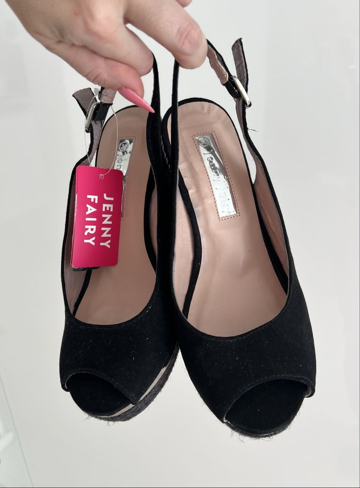 Stylowe nowe buty na koturnie z paskiem z tyłu, Jenny Fairy, Ccc, 36