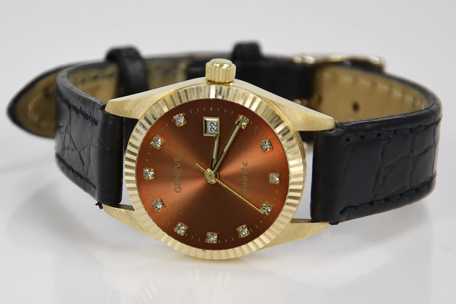 Złoty zegarek damski 14k włoski Geneve ELEGANCKI lw020 W