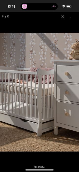 Łóżeczko 3w1 z szufladą Julia 120x60 białe drewniane atest szczebelki