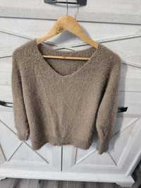 Sweter sweterek damski beżowy/ kawa z mlekiem uniwersalny oversize