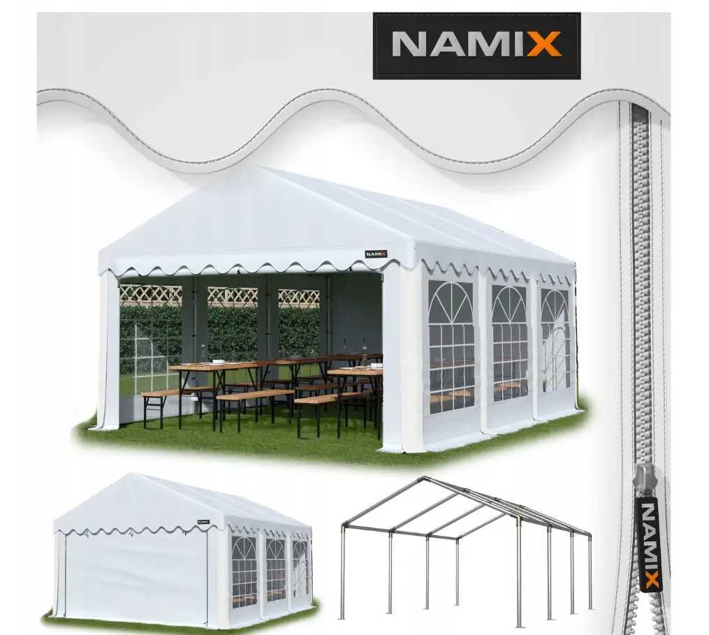 Павільйон садовий NAMIX: 5x6m BASIC, сірий PE 240 g/m²