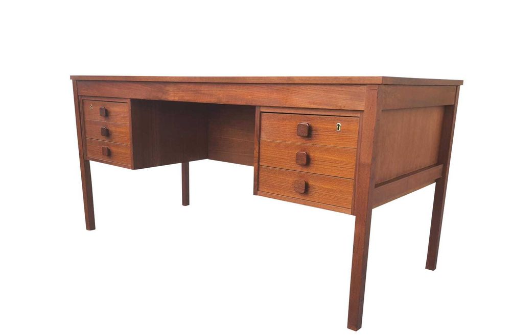 Biurko dwustronne, tekowe, duński design, vintage, lata 60.