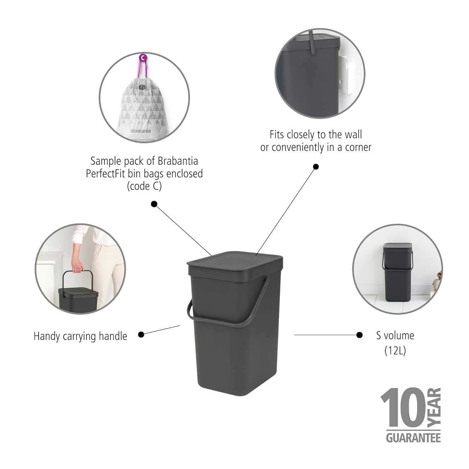 Kosz na śmieci BRABANTIA 129803 Sort & Go 12L 35x25x20 3 worki