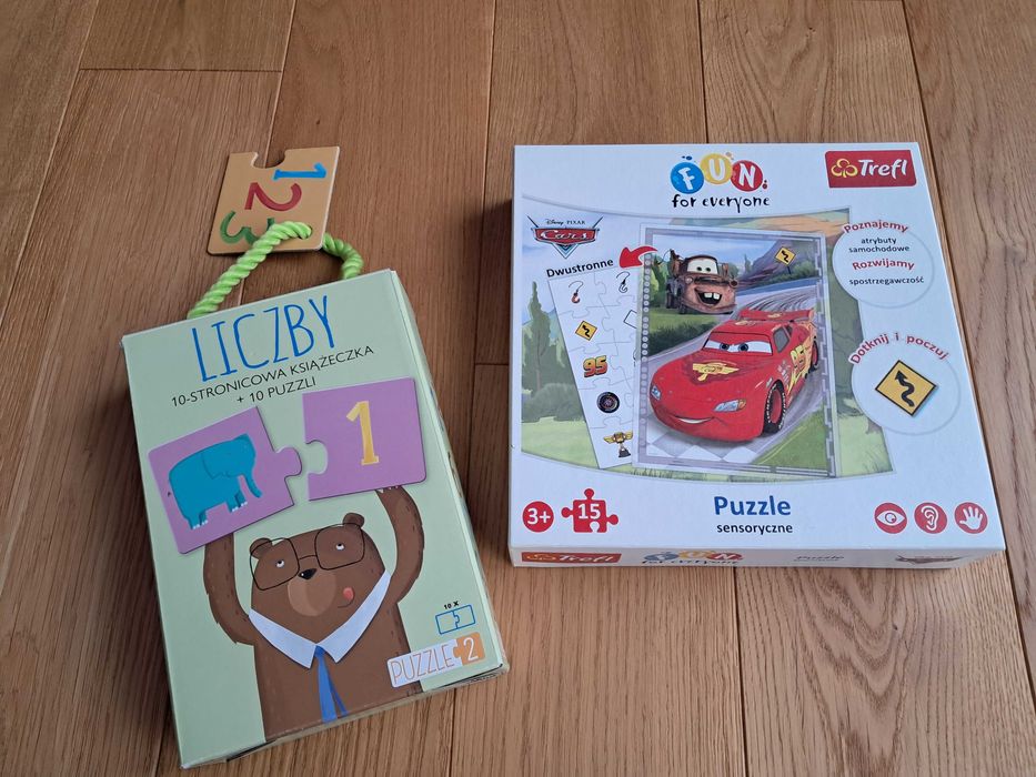 Puzzle Cars sensoryczne i puzzle Liczby z książeczką 2+