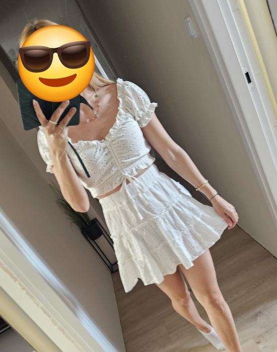 Bialy komplet set koronkowy na lato s / m bialy spodniczka top