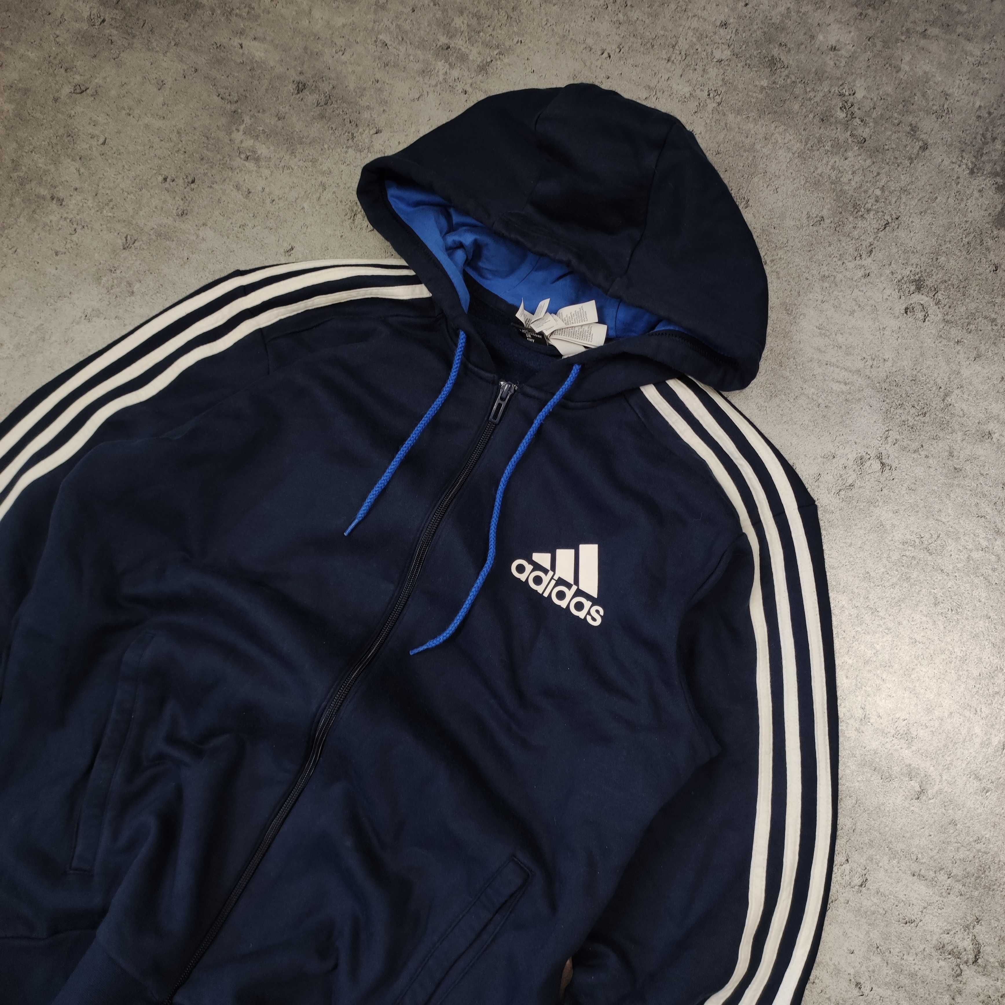 MĘSKA Bluza Bawełna Rozpinana z Kapturem Hoodie Adidas Granatowa Logo