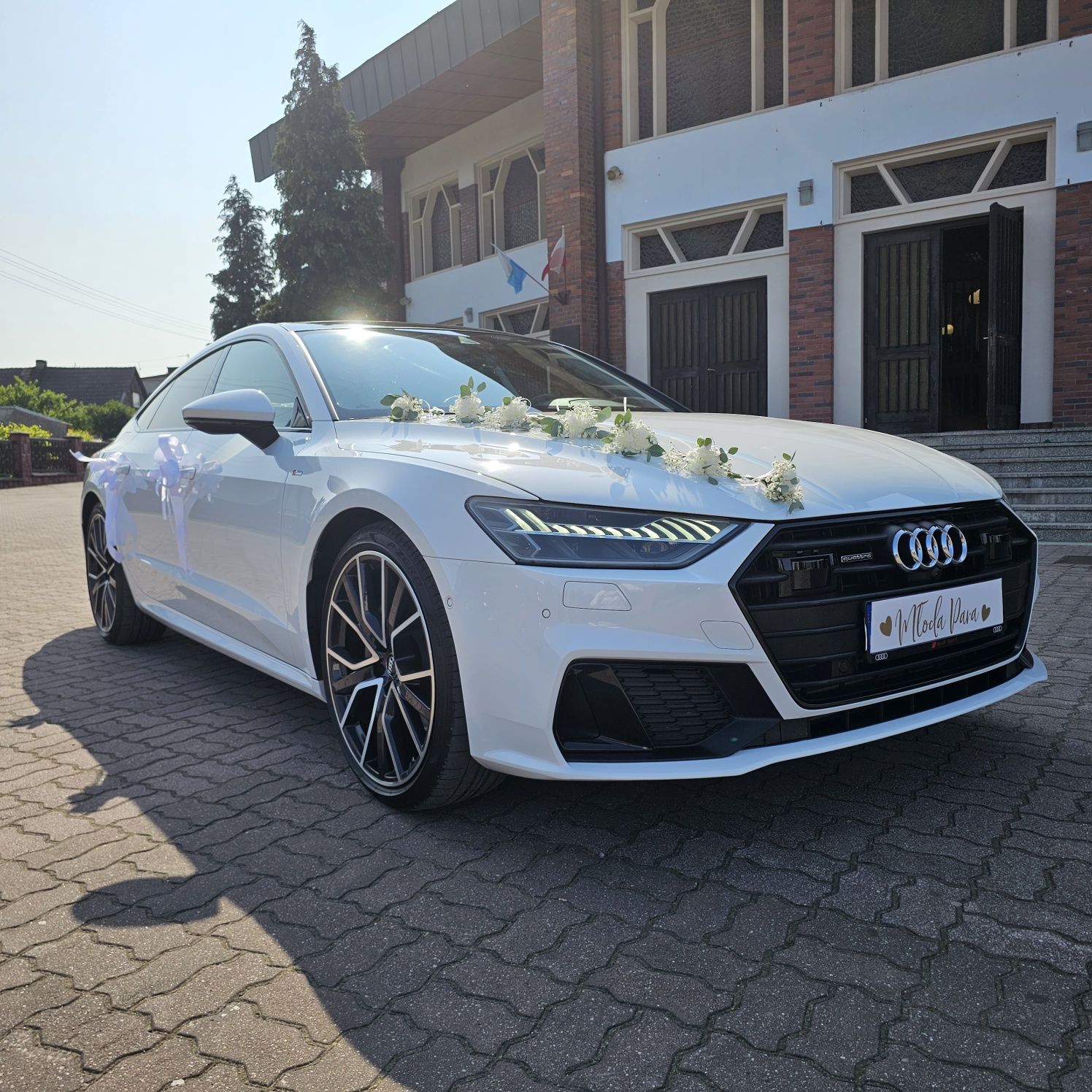 Samochód do ślubu nowe Audi A7 biały ślub najem wynajem