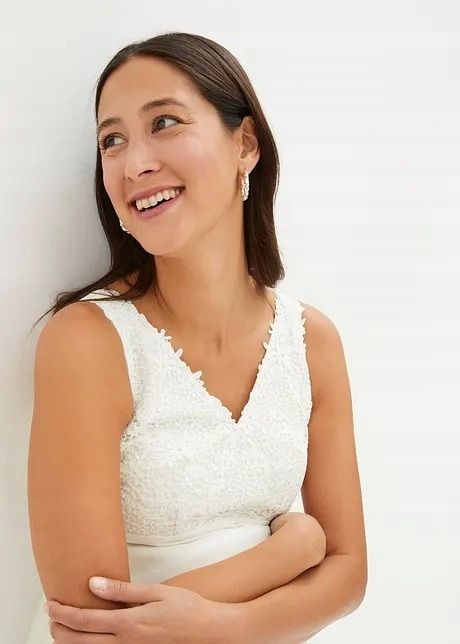 B.P.C długa sukienka ciążowa z koronką śmietankowa r.44