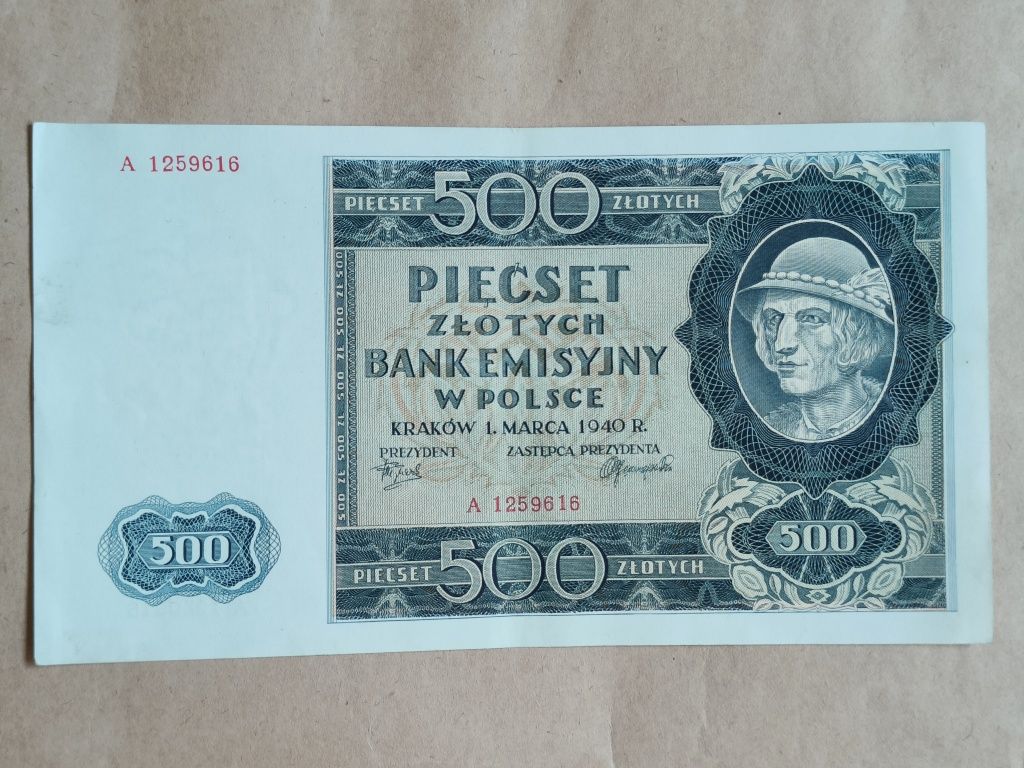 Banknot 500zł Falsyfikat Londyński Polska Generalna Gubernia Seria A