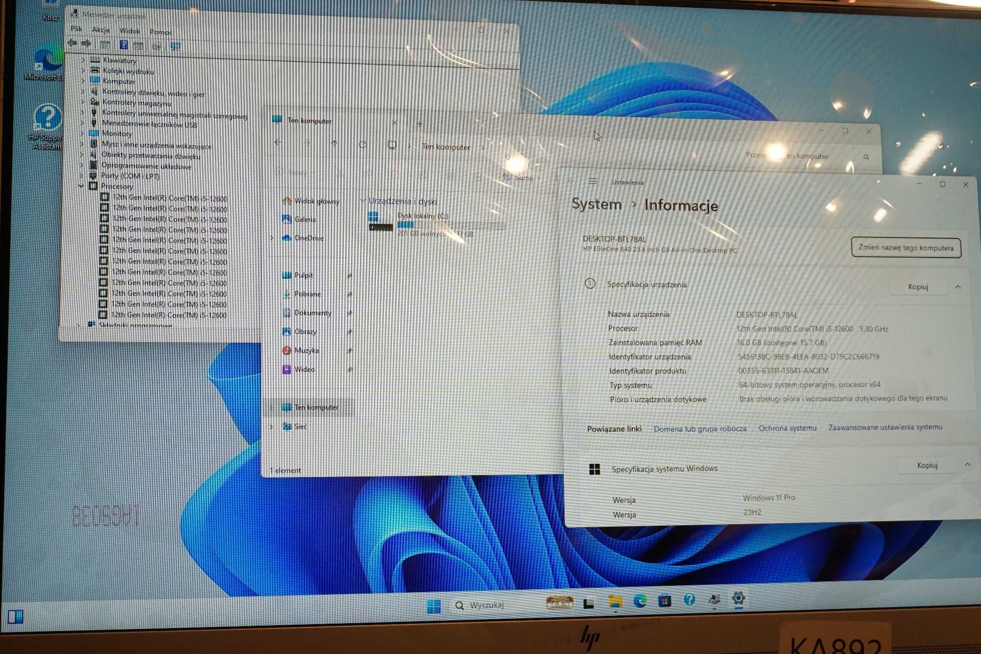 HP EliteOne 840 G9 i5 12gen. 16 GB DDR5 Windows 11 PRO
