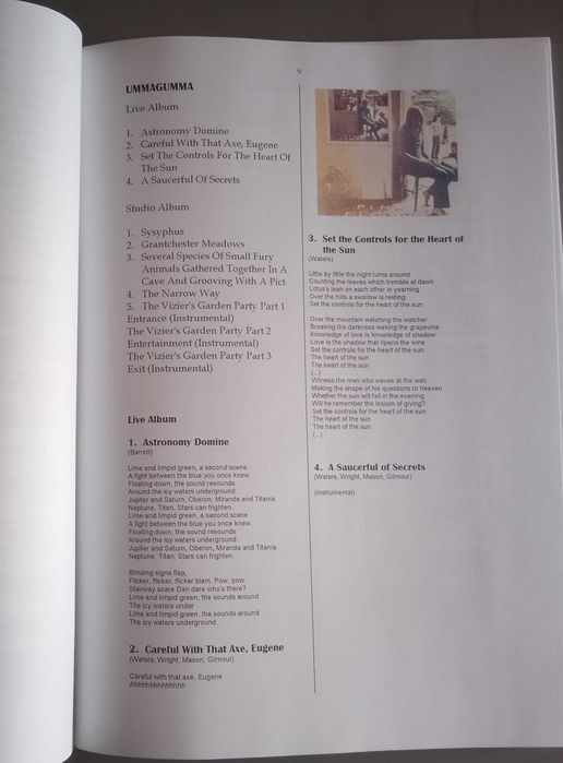 Pink Floyd - - - - - Livro com letras das canções