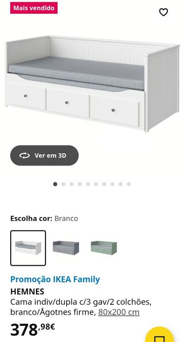 Cama individual/dupla,IKEA,  com 3 gavetas, com 2 colchões incluídos.